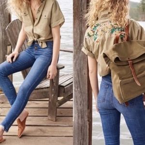 Madewell Embroidered Green Floral Top